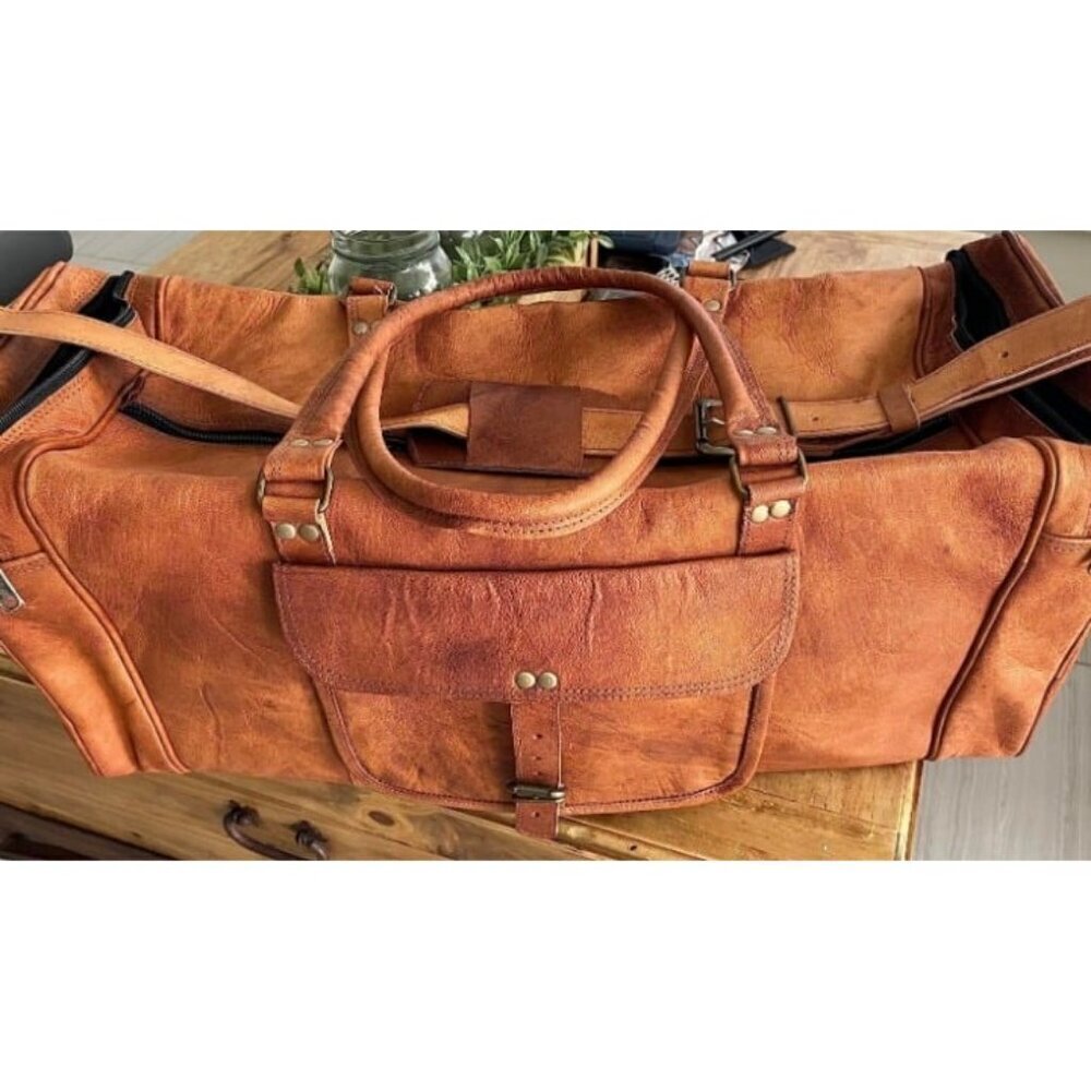 Premium Leather Duffel Bag Travel Weekend Sports
